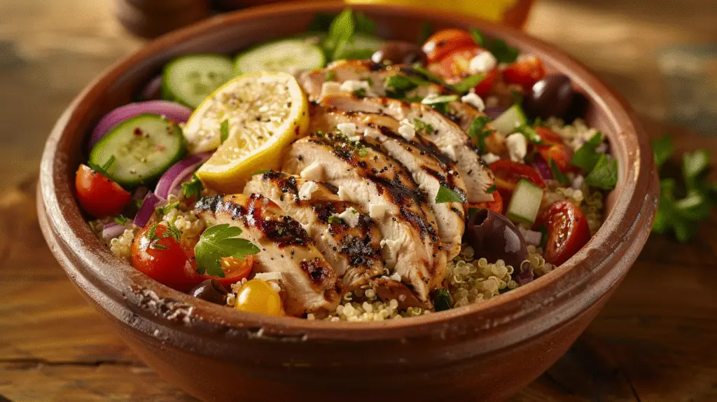 Greek Chicken Bowls with Tahini Feta Sauce Recipe