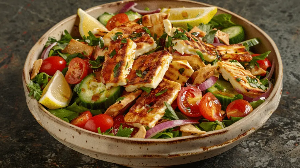 Lebanese-Inspired Fattoush with Hot Honey Halloumi