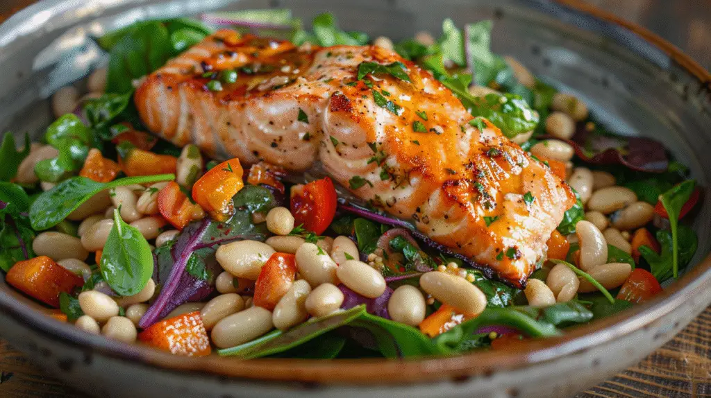Anti-Inflammatory Salmon Salad with Crispy White Beans