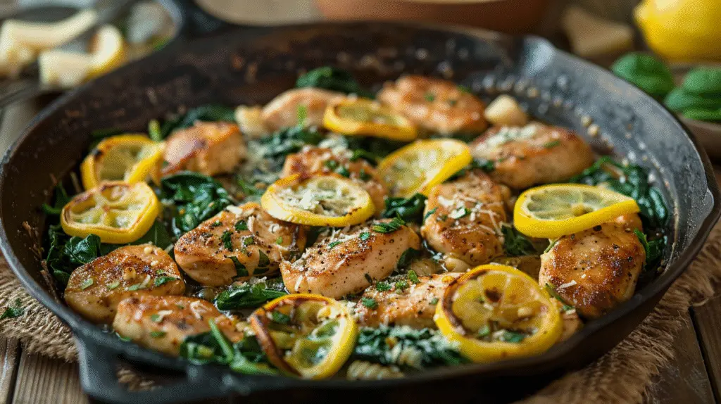 Chicken & Spinach Skillet Pasta with Lemon & Parmesan