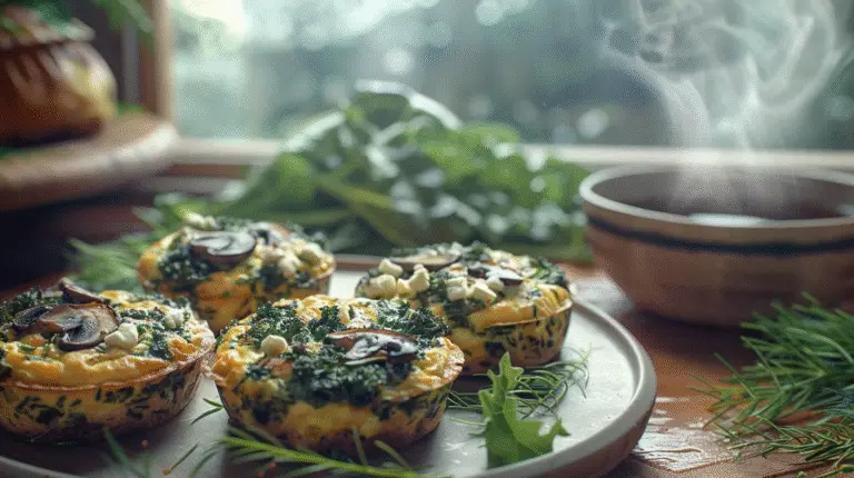 Mini Crustless Quiches with Kale, Mushrooms & Feta