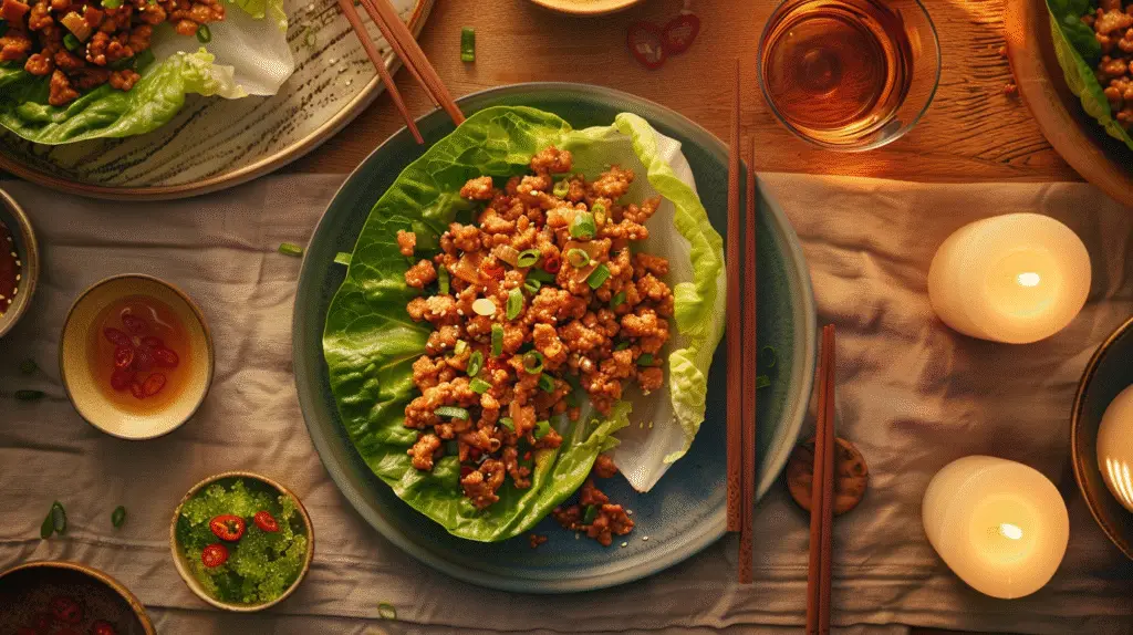 Sesame Hoisin Ground Chicken Lettuce Wraps